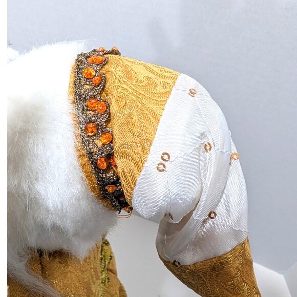 Gold Victorian Santa Standing 16.5" Bag of Gifts Staff Boots Orange Beaded Trim - Picture 9 of 16
